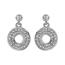 BOUCLES D'OREILLES TIGE ARGENT RHODIE PENDANTE CERCLE PERCE