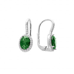 BOUCLES D'OREILLES ARGENT RHODIE DORMEUSE PIERRE CENTRALE BL