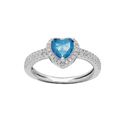 BAGUE ARGENT RHODIE COEUR 6MM OXYDE BLEU CIEL CONTOUR ET RAI