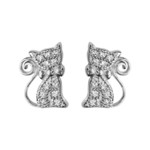 Boucles d&#039;oreilles argent rhodi chat oxydes blancs 