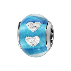 Charms coulissant argent rhodi Murano Bleu clair transpa