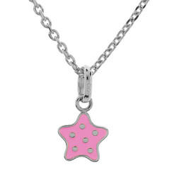 COLLIER ARGENT RHDOIE PENDENTIF ETOILE A POIDS RESINE ROSE