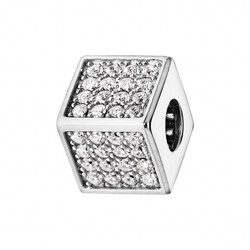 Charms coulissant argent rhodi avec cube empierre