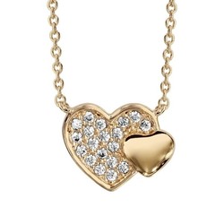 COLLIER PL OR DOUBLE COEUR PAVE OXYDES BLANCS ET LISSE 