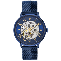 Montre Homme Automatique Squelette Bleu bracelet milanais 