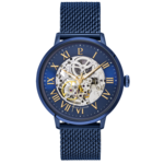 Montre Homme Automatique Squelette Bleu bracelet milanais 