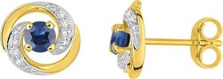 Boucles d'oreilles clous saphir & oxydes or jaune 9 carats