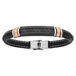 BRACELET ACIER TRESSE NOIR POLYUR�THANE AVEC PVD NOIR ET ELEMENT PVD ROSE