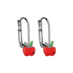 Boucles d'oreilles dormeuse argent pomme rouge