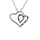 COLLIER ARGENT RHODI� PENDENTIF DOUBLE COEUR CONTOUR OXYDES BLEUS ET BLANCS