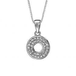 COLLIER ARGENT RHODIE PENDENTIF CERCLE PERCE OXYDES BLANCS S