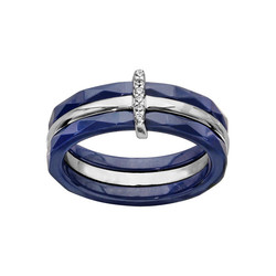 Bague argent rhodi ceramique bleu oxydes blancs