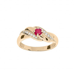 BAGUE PLAQU OR OXYDES ROUGE ET BLANCS SERTIS