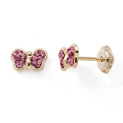 Boucles d'oreilles papillon cristaux or jaune 18 car