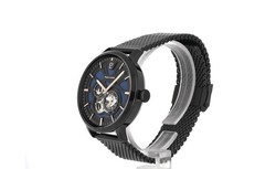 Montre Homme TRIO Cadran Bleu Bracelet Acier milanais Noir