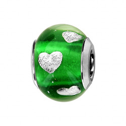 Charms coulissant argent rhodi Murano vert transparent avec