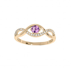 BAGUE PLAQU OR FORME INFINI AMETHYSTE VRITABLE ET OXYDES B