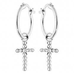 BOUCLES D'OREILLES ARGENT RHODIE CREOLES 12MM AVEC CROIX BOU