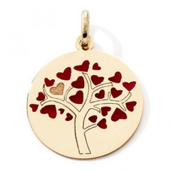 Pendentif arbre de vie coeur rouge or jaune 9k