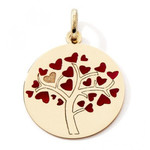 Pendentif arbre de vie coeur rouge or jaune 9k