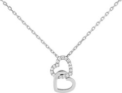 Collier argent rhodi double coeur oxydes blanc