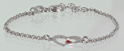 Bracelet argent rhodi coeur laqu rouge