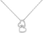 Collier argent rhodi double coeur oxydes blanc