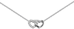 Collier fantaisie argent  double coeur oxydes de zirconium