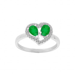 BAGUE ARGENT RHODIE FORME COEUR 2 EMERAUDES VRITABLES CONTO