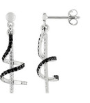 Boucles d&#039;oreilles pendante, Argent oxyde noir et blanc 