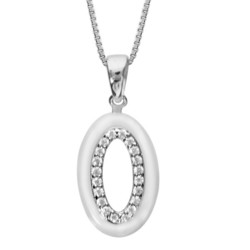 COLLIER ARGENT RHODIE PENDENTIF OVALE CERAMIQUE BLANCHE CONT