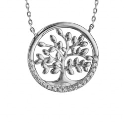 COLLIER ARGENT RHODIE ARBRE DE VIE OXYDES BLANCS SERTIS 40+5