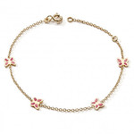 BRACELET 375 OR JAUNE PAPILLON LAQUE ROSE  