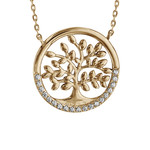 COLLIER PLAQU OR ARBRE DE VIE OXYDES BLANCS SERTIS 40+5CM