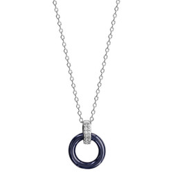 COLLIER ARGENT RHODIE DOUBLE ANNEAU 1 CERAMIQUE BLEU MARINE 