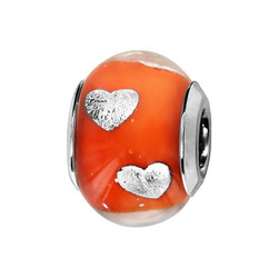 Charms coulissant argent rhodi Murano orange avec Coeur