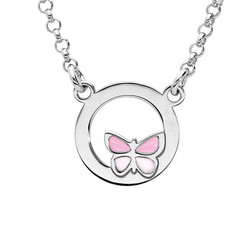 Collier argent rhodi cercle papillon