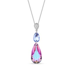 Collier double drop argent rhodi cristal