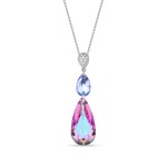 Collier double drop argent rhodi cristal