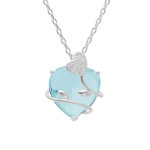 COLLIER ARGENT PLATIN PENDENTIF COEUR OXYDE BLEU CIEL AVEC 