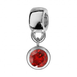 CHARMS COULISSANT ARGENT RHODIE SUSPENDU OXYDE ROUGE SERTI