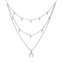 COLLIER ARGENT RHODIE TRIPLE RANG AVEC PAMPILLES