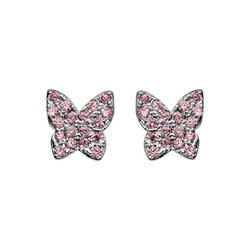 Bo argent rhodi papillon pierres synth rose