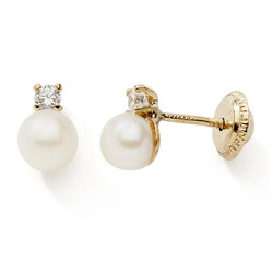 Boucles d'oreilles perle et oxydes or jaune 9 carats
