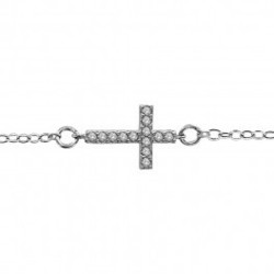 Bracelet argent rhodi croix couche oxydes micro sertis