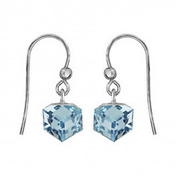 Boucles d'oreilles argent  crochet et cube  cristal