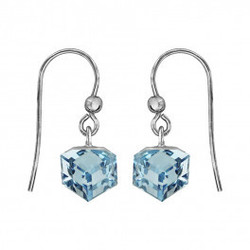 Boucles d'oreilles argent  crochet et cube  cristal