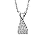 COLLIER ARGENT RHODIE PENDENTIF OXYDES BLANCS SERTIS 43+2CM