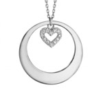 COLLIER ARGENT RHODIE CERCLE AVEC MOTIF COEUR OXYDES BLANCS 