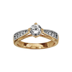 BAGUE PLAQU OR SOLITAIRE OXYDES BLANCS SERTIS